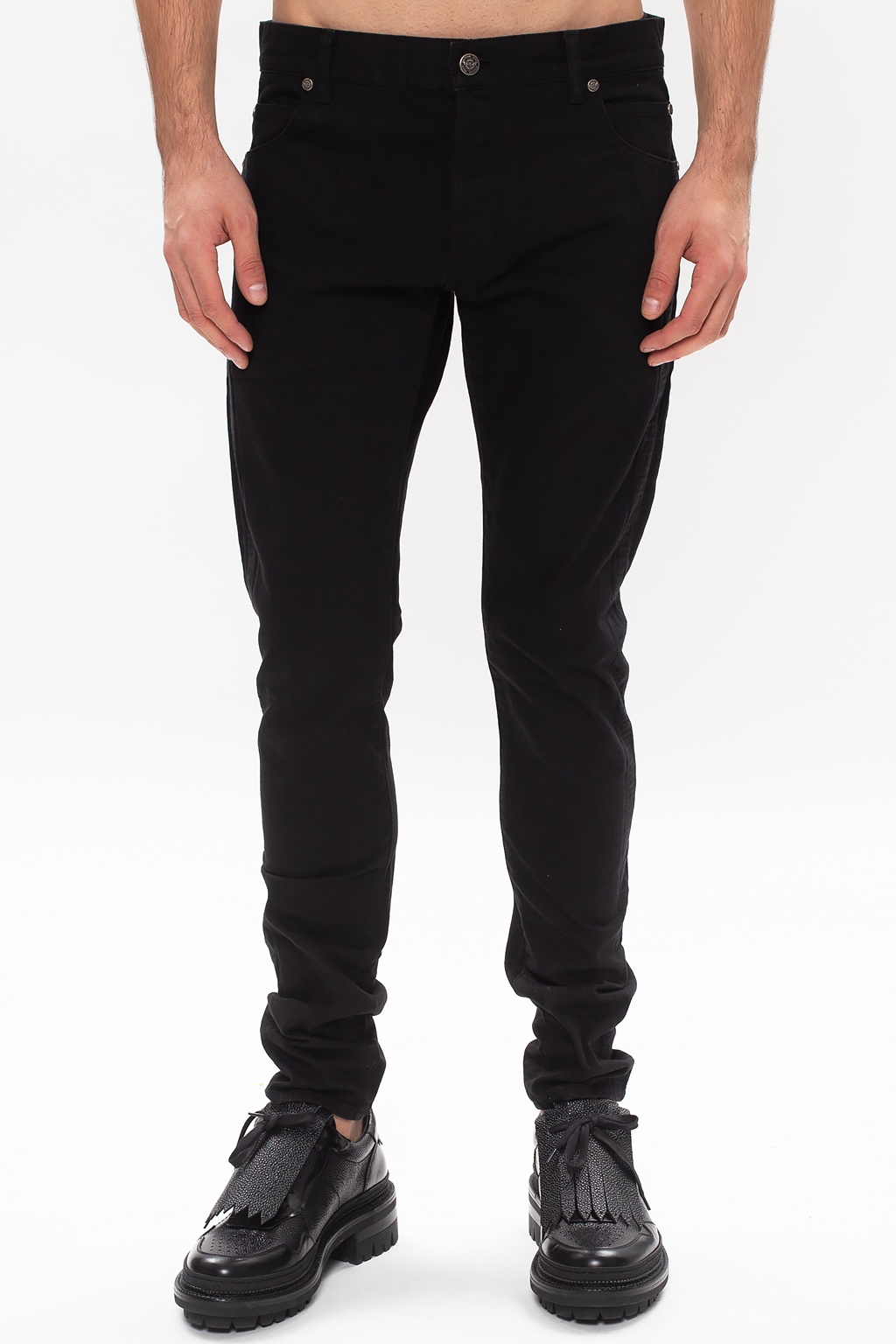 balmain metallic Jeans with logo